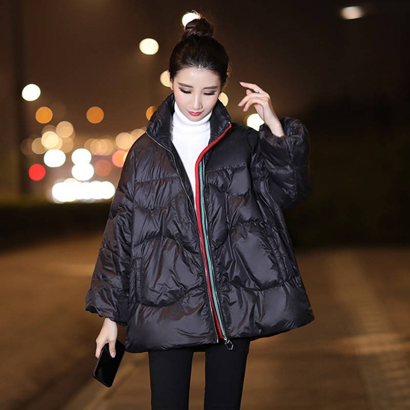 2024 Autumn and Winter Leisure Women's Down Cotton Padded Jacket Warmth Padded Bat Sleeves Stand-up Collar Loose Jacket Women