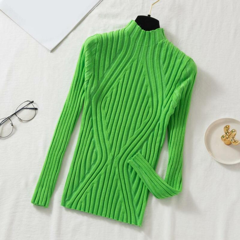 Pullover Ribbed Knitted Sweater Autumn Winter Clothes Women 2023 High Neck Long Sleeve Slim Basic Woman Sweaters Tops