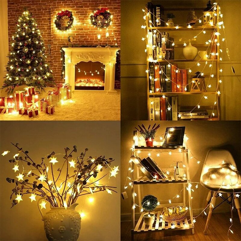 Guirnalda de luces LED en forma de bola de estrella, luces de hadas, blanco cálido, funciona con USB, decoración de vacaciones, fiesta de Navidad, boda, 20 LED