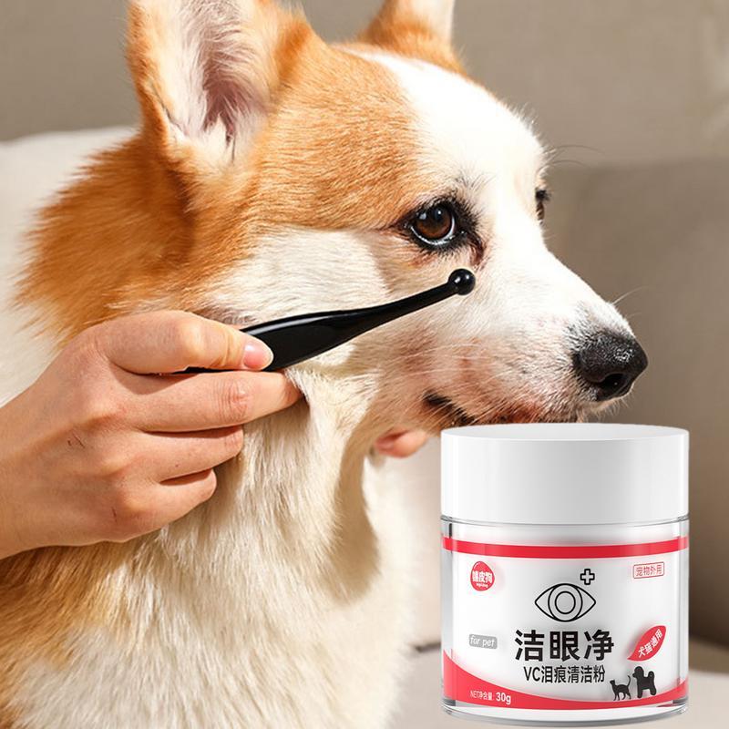 Polvo removedor de manchas de rasgado para mascotas, polvo de manchas de ojo de gato y perro con cepillo de rasgado, polvo absorbente suave de lágrimas, 30g