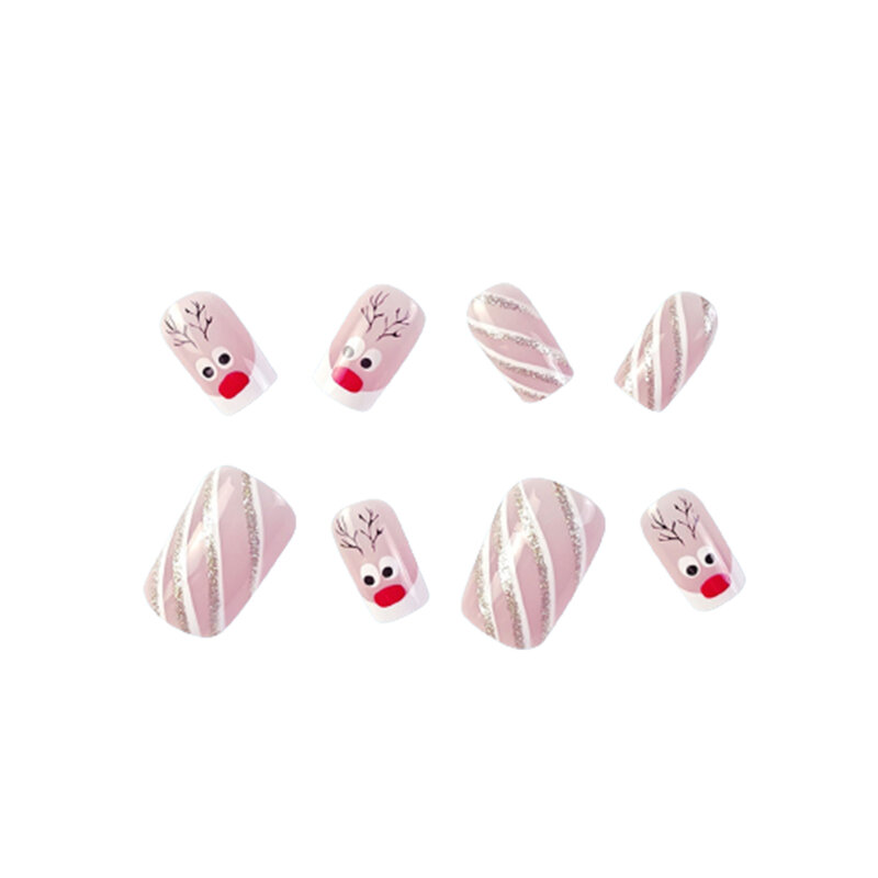 French Style Christmas Fake Nails with Glitter with Harmless and Smooth Edge Nails for Women and Girl Nail Salon