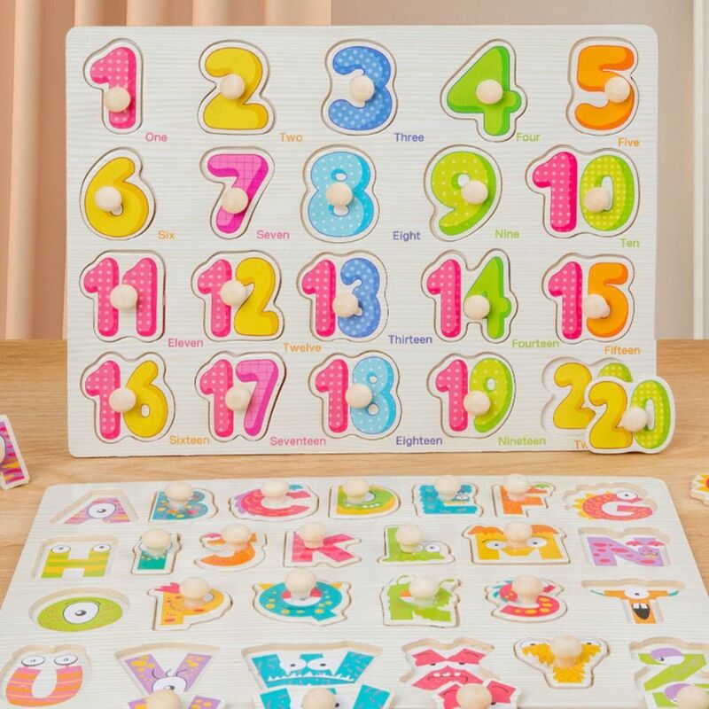 Montessori Wooden Puzzles Hand Grab Boards Toys Tangram Jigsaw Baby Educational Toys Cartoon Vehicle Animals Fruits 3D Puzzles