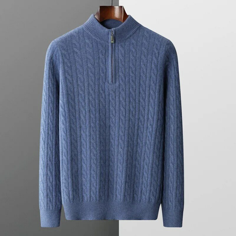 Suéter de malha de cashmere masculino, blusa monocromática de malha com gola redonda 100% lã merino, casual, solta, empresarial, outono e inverno, novo