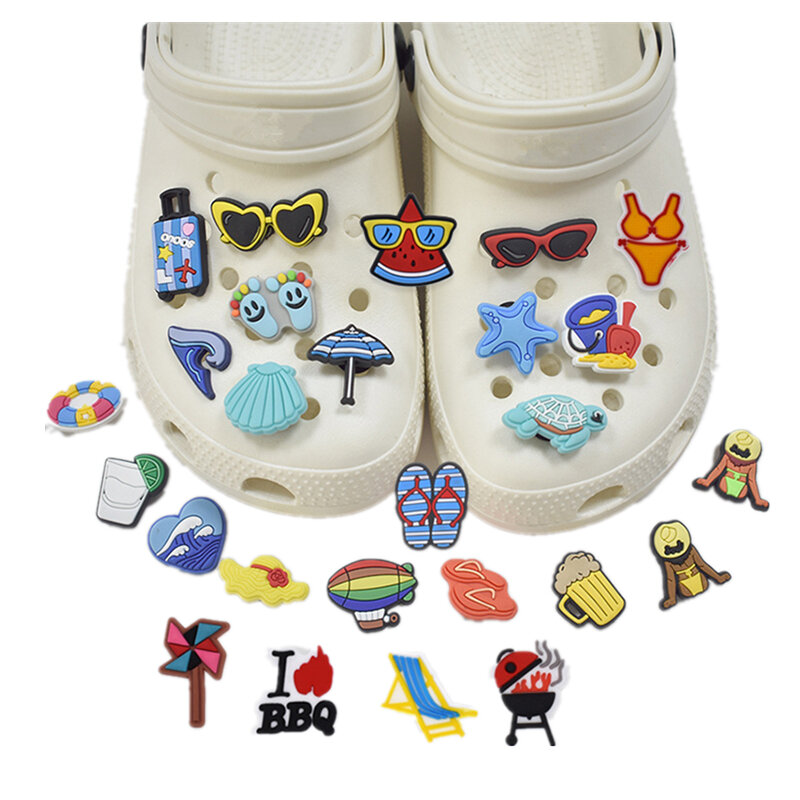 Novelty 1PC Summer Beach PVC Shoe Charms Accessories Soft Rubber Shoe Buckle Decorations For Croc Shoes Charms for Holiday BBQ
