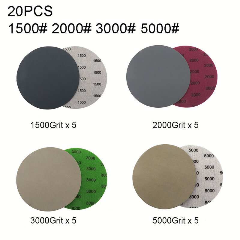 20pcs 6inch Sanding Disc Set Hook&Loop Wet Dry SandPaper 1500 2000 3000 5000 Grit Abrasive Polishing Pad Kit For Rotary Tool