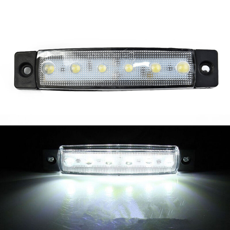 Luzes externas para carro, luz de marcador lateral para reboque, caminhão, barco, indicador de BUS, lâmpada RV, aviso traseiro, branco, 12V, 6 LED