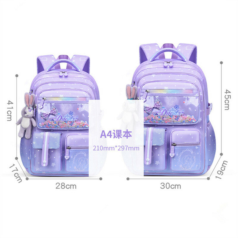 Ортопедический рюкзак для девочек, школьный ранец для начальной школы с бантом и подвеской в виде кролика, милые водонепроницаемые нейлоновые рюкзаки