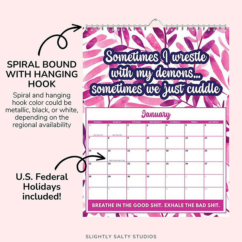 Calendario de escritorio de salud Mental, planificador de palabras 2024, planificador mensual, semanal, diario, divertido, novedad, 1 unidad, 2024