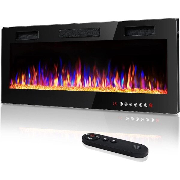 Vitesse 50 inch Ultra-Thin Electric Fireplace in-Wall Recessed and Wall Mounted Linear Fireplace Heater with Multicolor Flame