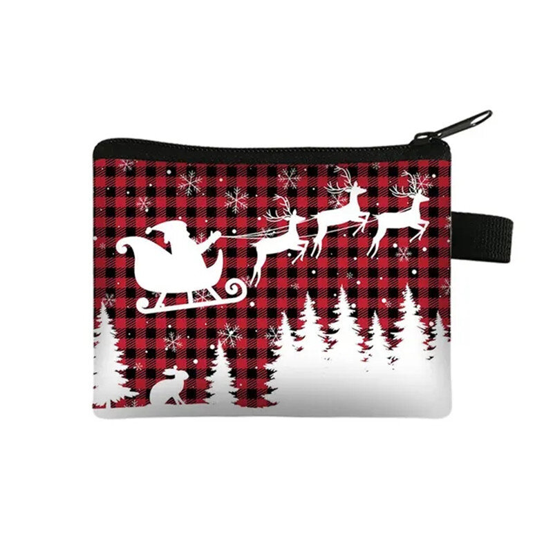 Papai Noel Snowflake Elk Print Coin Purse, Carteira de Natal, Dinheiro Cartão de Crédito Dinheiro Sacos, Organizador de doces Bolsa pequena