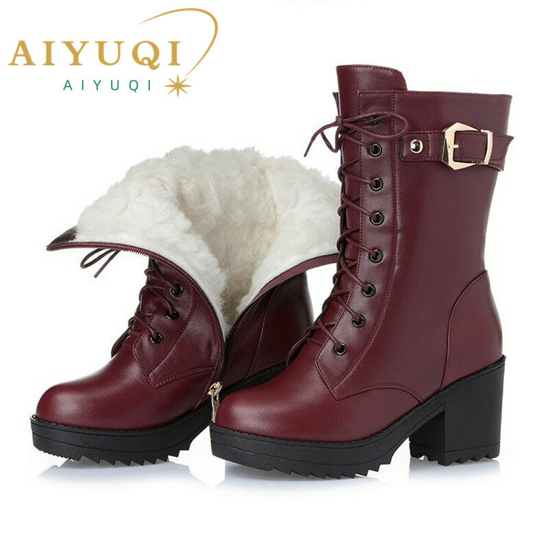 Botas de nieve de piel auténtica para mujer, botines militares cálidos de lana gruesa, de alta calidad, invierno, K25