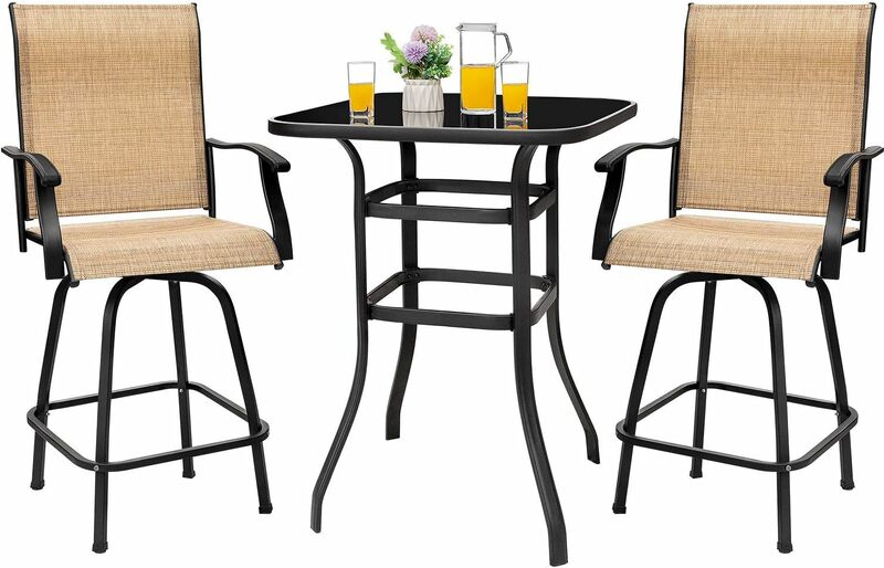 Bar Height Patio Set 2 Swivel Bar Stools and Table Bar Stools for Kitchen Chairs, Yellow