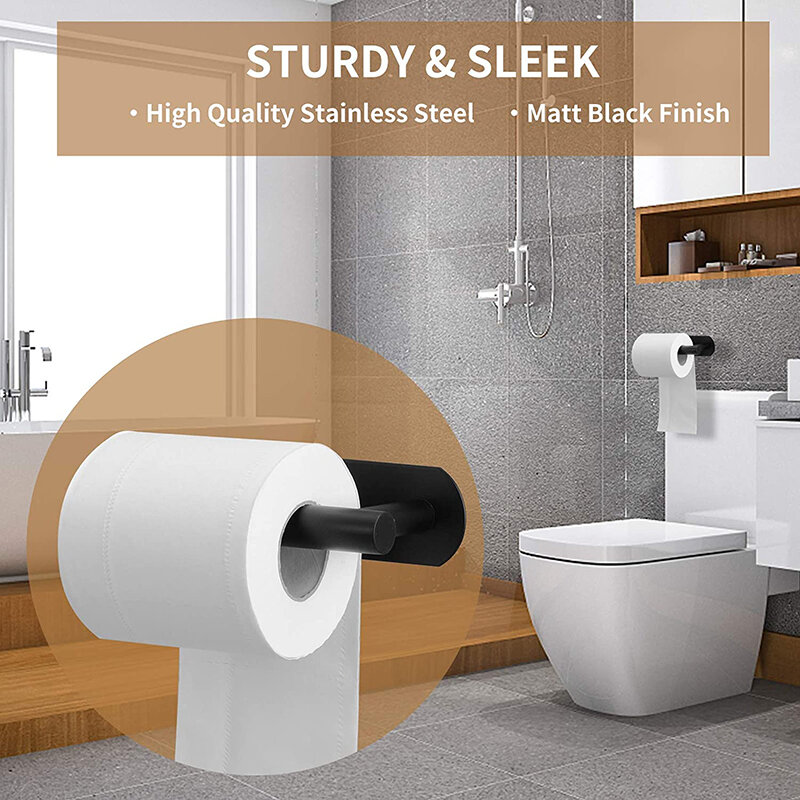 Towel Bar for Bathroom No Drilling Stainless Steel Black Bathroom Accessories Sets Toilet Tissue Roll Paper Holder Towel Rack