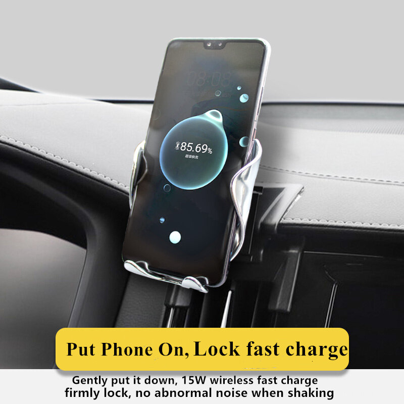 Pemegang ponsel di mobil, untuk 2016-2021 Volvo V90 pengisian daya nirkabel 15W braket navigasi dudukan ponsel GPS mendukung 360