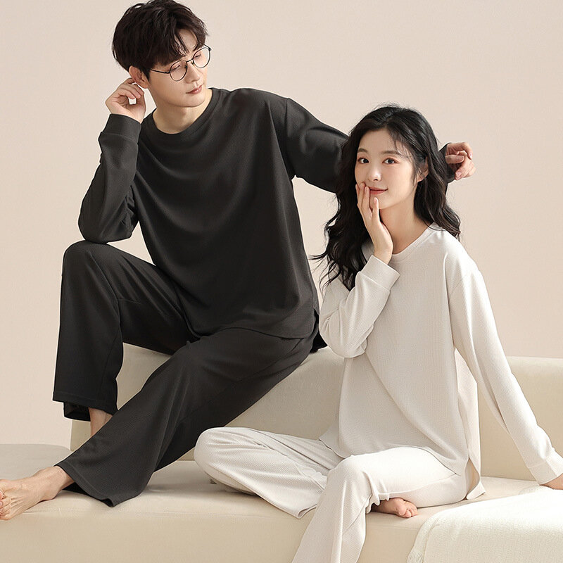 Couple Pajamas Cotton Sleepwear Long Sleeve Pullover Pajamas Set Pants Loungewear Sets Kawaii Clothes Korean Nightwear Loose