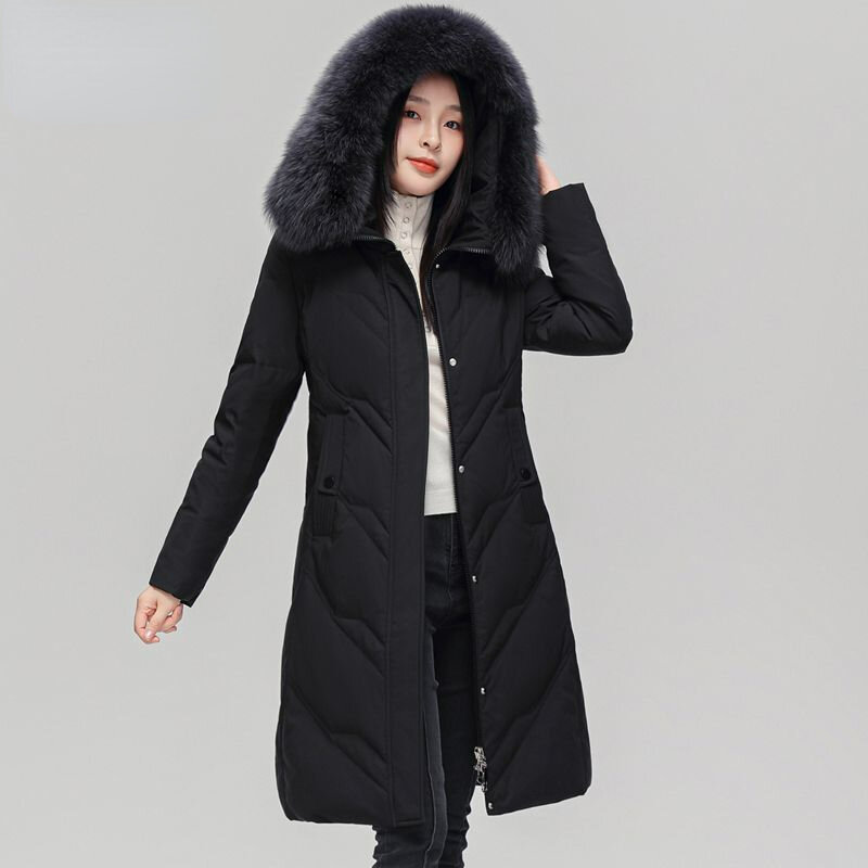 2023 nuove donne piumino cappotto invernale femminile versione di media lunghezza parka Slim Fit Outwear collo di pelliccia con cappuccio tempo libero soprabito