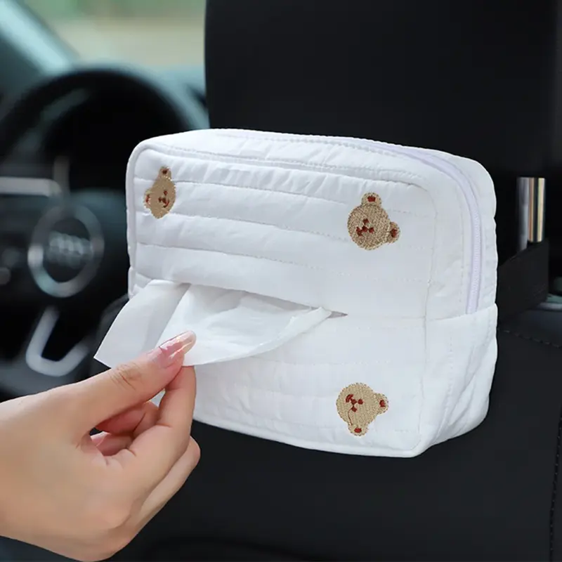 กระเป๋าเก็บผ้าเช็ดปากอุปกรณ์เสริมกล่องกระดาษทิชชูแบบแขวนด้านหลังอุปกรณ์ตกแต่งแบบปรับสายได้
