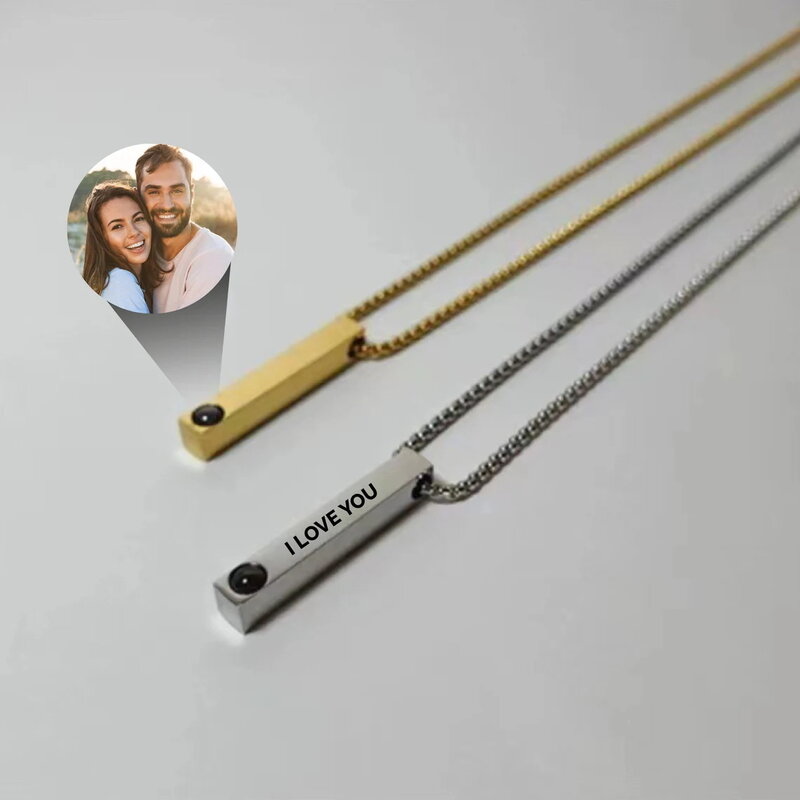 Custom Projection Photo Bar Necklace Personalized Memorial Gift For Him Dad Boyfriend Custom Birthday Anniversary Gifts Jewelry
