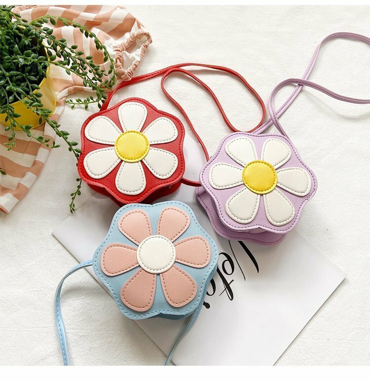 Lovely Baby Girls Flower Coin Purse Fashion Children Crossbody Bags PU Leather Kids Shoulder Bags Cartoon Small Wallet Handbags
