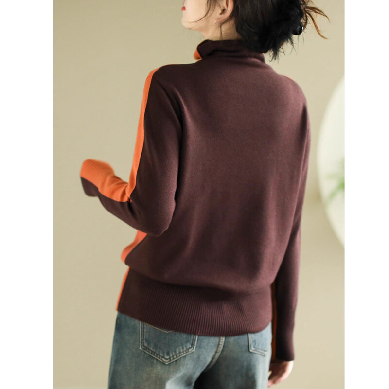 Pulôver de cores simples para mulher, suéter estilo elegante, moda casual solta macia, tops de tricô confortáveis, primavera e outono