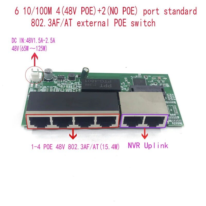 Protocollo Standard 802.3AF/AT 48V POE OUT/48V poe switch 100 mbps POE poort;100 mbps UP Link poort;