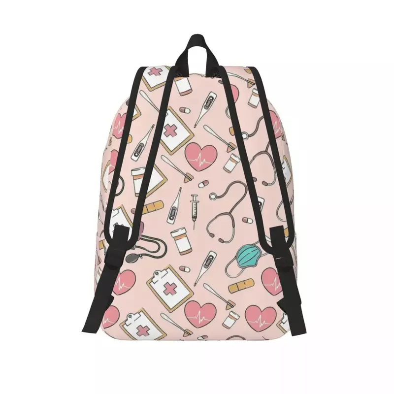 Fabric Pink Nurse Med Backpack Middle High College School Student Bookbag Men Women Canvas Daypack Sports