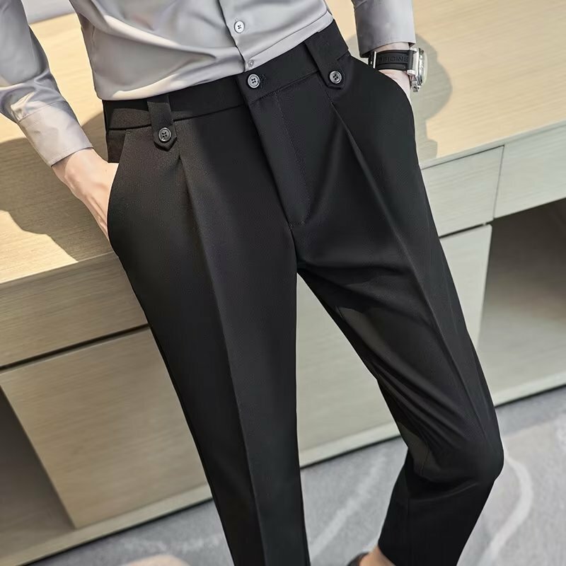 Весна-лето 2023, деловые классические брюки, мужские однотонные облегающие повседневные брюки, брюки для жениха на свадьбу, офиса, мужская одежда