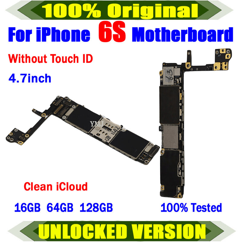 Placa base 100% Original desbloqueada para iphone 6S, 4,7 pulgadas, con/sin ID táctil, iCloud gratis, placa lógica para iphone 6S, 16g/64g/128g