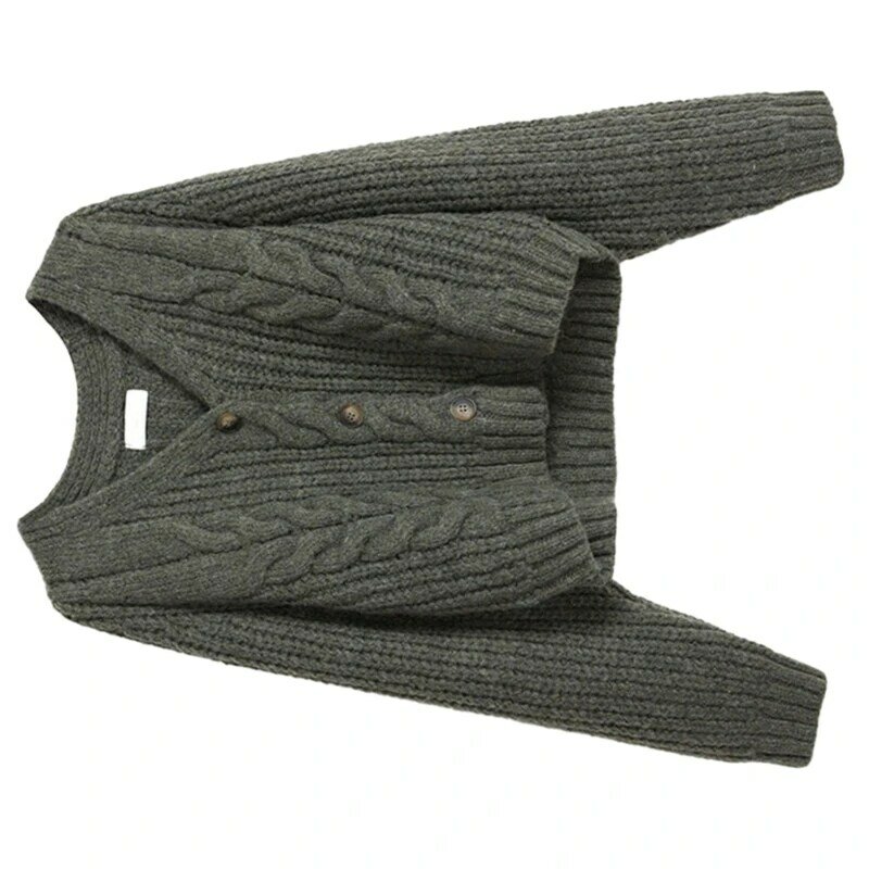 Cárdigan manga larga con cuello en y botones para mujer, abrigo suéter suelto punto con cable