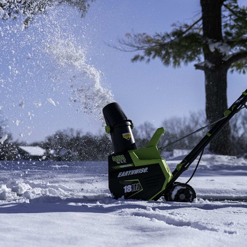 Earthwise SN74018 Cordless Electric 40-Volt 4Ah Brushless Motor, 18-Inch Snow Thrower, 500lbs/Minute, With LED spotlight
