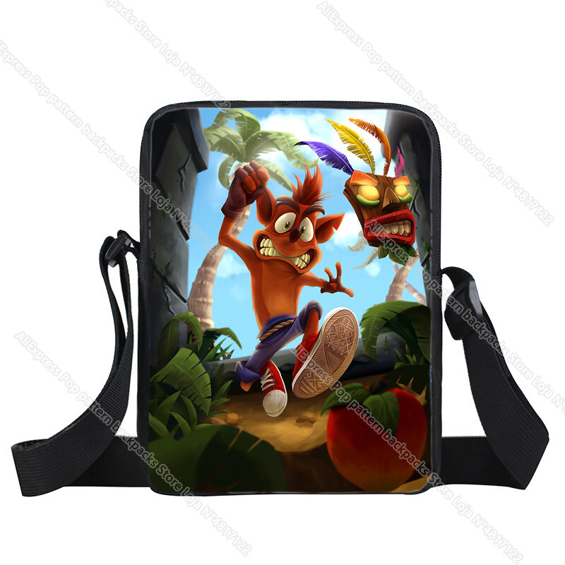 Studente Crash Bandicoot On the Run borsa a tracolla Unisex borsa a tracolla ragazzi ragazze bambini Cartoon Anime Messenger Bags adolescenti Satchel