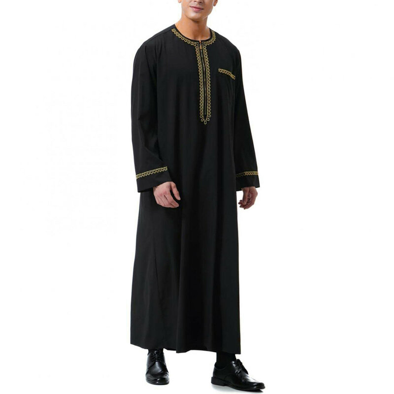 Moda musulmana uomo Jubba Thobes arabo Pakistan Dubai caftano Abaya Robes abbigliamento islamico Arabia saudita abito lungo camicetta nera