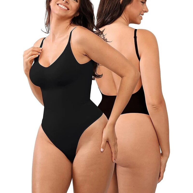MISSMOLY Womens Backless Bodysuits Shapewear Thong Seamless Tummy Control Butt Lifter Body Shaper Corset Slimming Camisole Tops