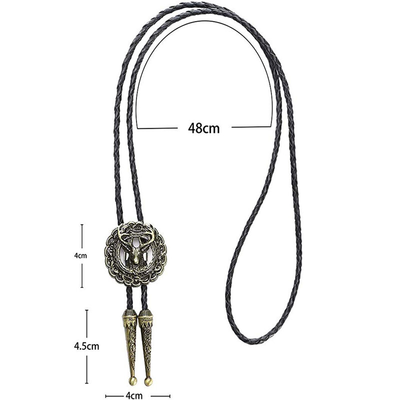 3D Copper deer head bolo tie for man Indian cowboy western cowgirl leather rope zinc alloy necktie