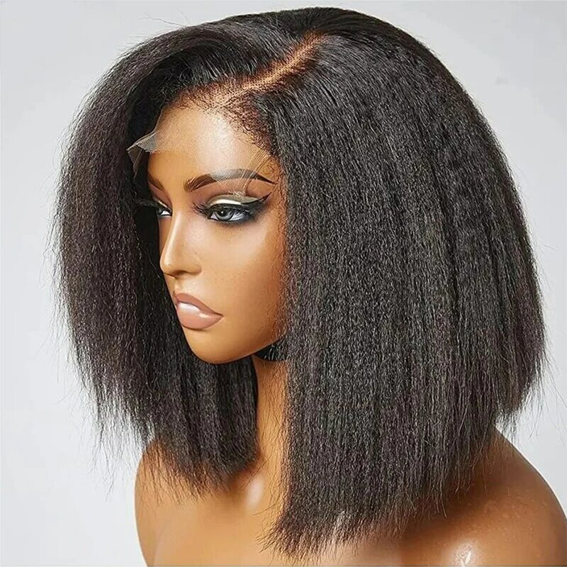 Wig Bob pendek lurus ikal Glueless memakai Untuk Go 100% Wig rambut manusia Natural 13x4 HD Wig Frontal renda transparan untuk wanita