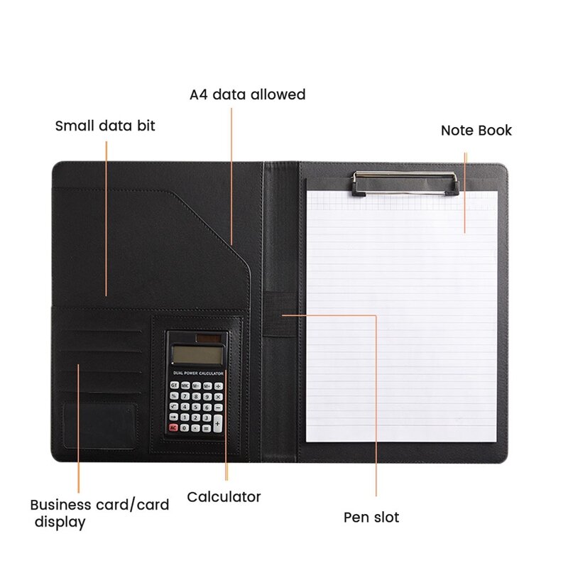 PU Resume Portfolio Folder With A4 Size Clipboard Black Leather Padfolio For Men Women Business Portfolio Organizer
