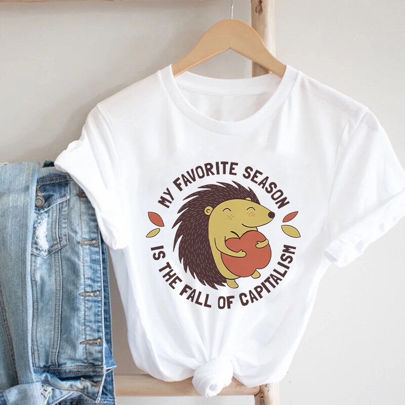 Vrouwen T-shirt Bloem Egel Cartoon Afdrukken 90S Mode T-shirt Vrouwelijke Kleding Zomer Korte Mouw Grafische Dames T-shirt Tops