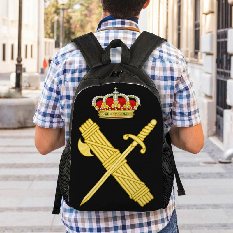 Custom Emblem Of The Spanish Civil Guard Backpack for Women Men Water Resistant College School Spanish Coat Of Arms Bag Bookbags