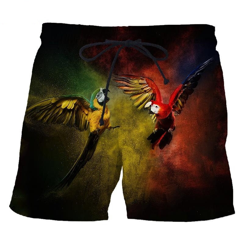 Pantalones cortos de playa con estampado 3d de pájaros y loros para hombre, moda de verano, 2023
