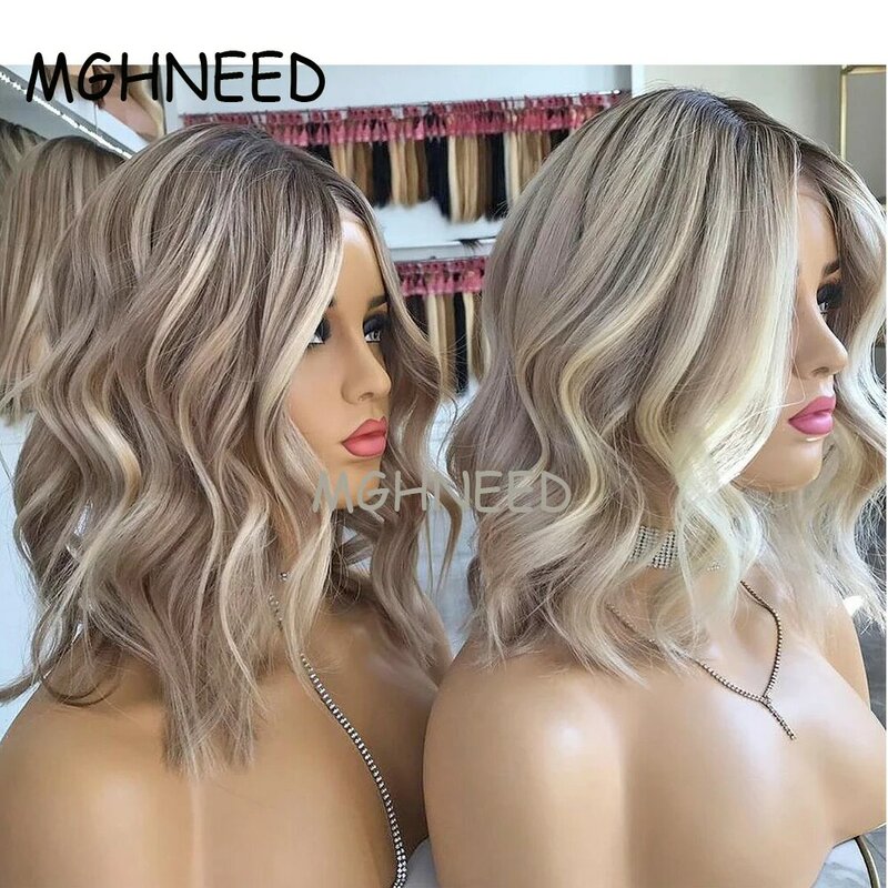 Asche blonde Perücke Highlight Menschliches Haar Farbige Brasilianische 360 Volle Spitze Perücken Für Frauen Natürliche Haaransatz