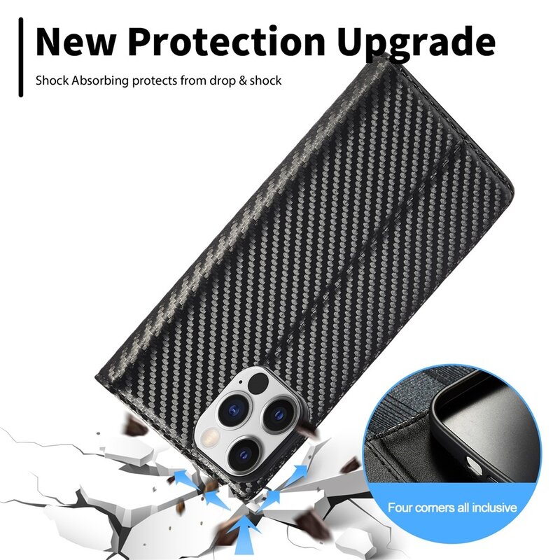 Leather Case for Samsung S20 S21 FE S22 Ultra S10 S9 S8 Plus Folio Flip Cover A53 A33 A13 A72 A52S A32 A22 A12 Carbon Pattern