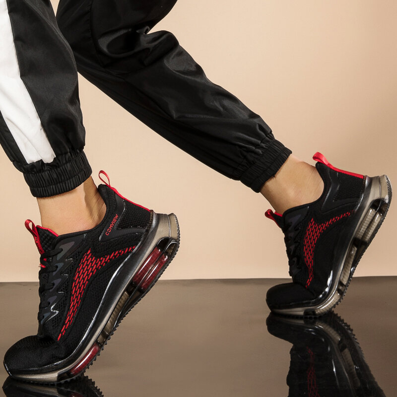 Nova marca sapatos esportivos masculinos dupla almofada de ar tênis de corrida malha respirável sapatos casuais ao ar livre não-deslizamento de basquete sapatos