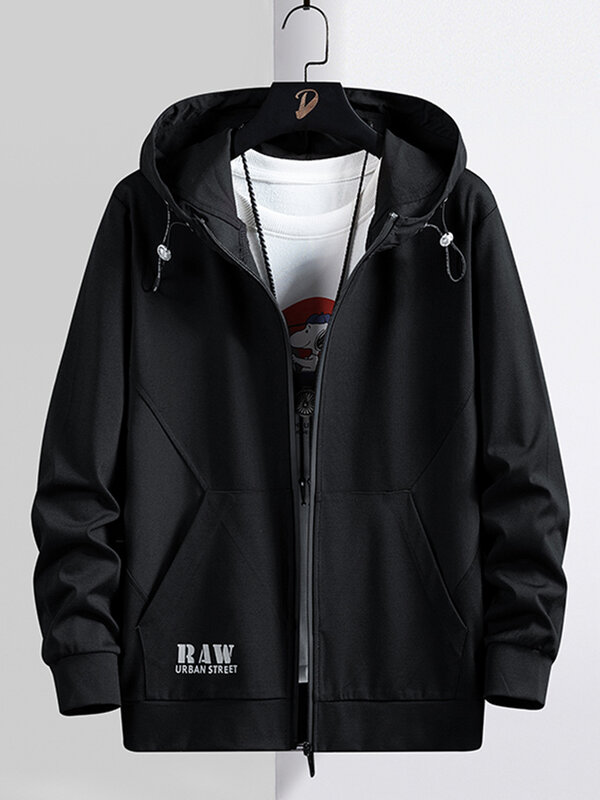 Spring Autumn Men's Zip Up Hoodie Coats Streetwear Black Grey Hooded Loose Sweatshirts Male Cotton Casual Tops Plus Size 8XL