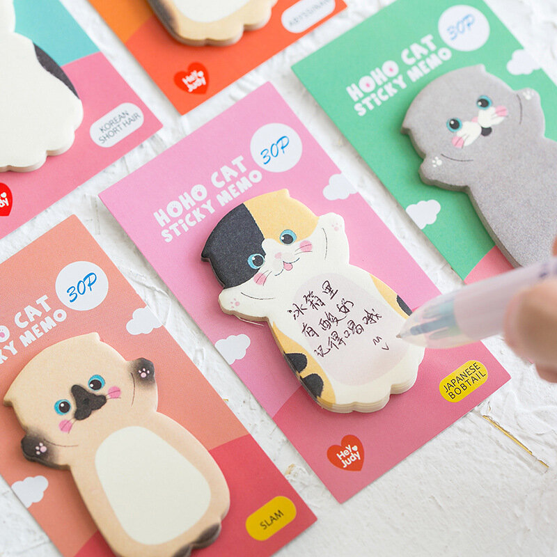 Cute Animal Mini Kitten Sticky Notes, Adesivos de presente para crianças ao mesmo tempo para escola e escritório, 60pcs
