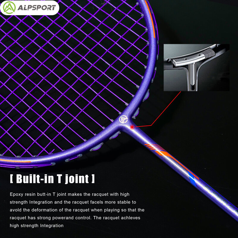 Alpsport GJ 10U Ultra-leve 52g T800 Raquete de badminton Genuína Tensão 22-35lbs 13kg Raquete de treino Raquete de velocidade (Com caixa de oferta) (Adulto) Raquete de fibra de carbono + titânio