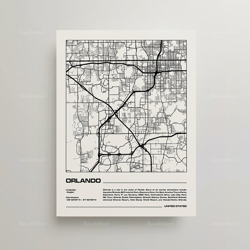 Póster de mapa de la ciudad de Los Ángeles de Venecia, Orlando, Berlín, Lisboa, Beijing, Milán, Italia, Ibiza, Irlanda