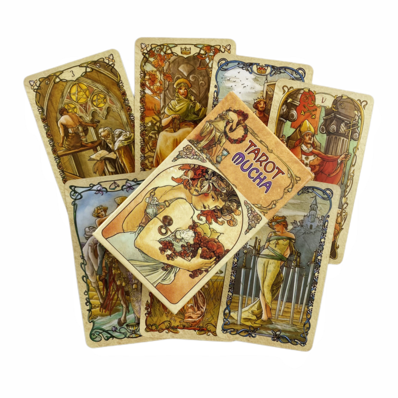 Karty tarota Mucha 78 wyroczni angielskie wizje wróżbiarstwa edycja Borad gry