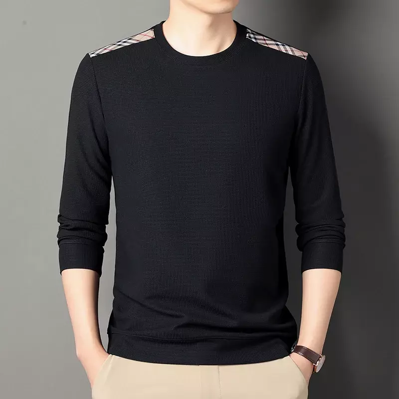 Camiseta de manga larga con cuello redondo para hombre, Jersey informal de moda