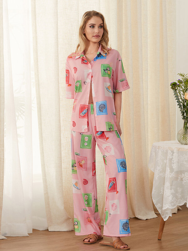 Frauen Pyjamas Set 2 Stück Lounge wear Anzüge Multi Muster drucken Kurzarm Shirts Tops und Hosen Nachtwäsche Outfits