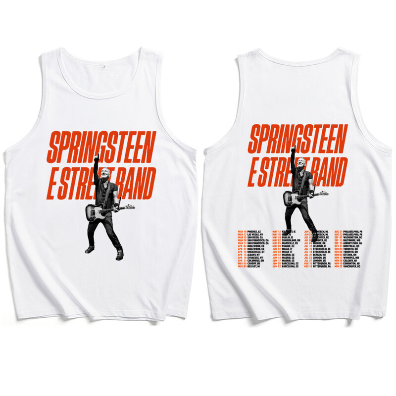 Bruce springsteen and E Street เสื้อกั๊กเสื้อเปิดไหล่ทัวร์เสื้อยืดพิมพ์ลายเสื้อยืดผู้ชายผู้หญิง